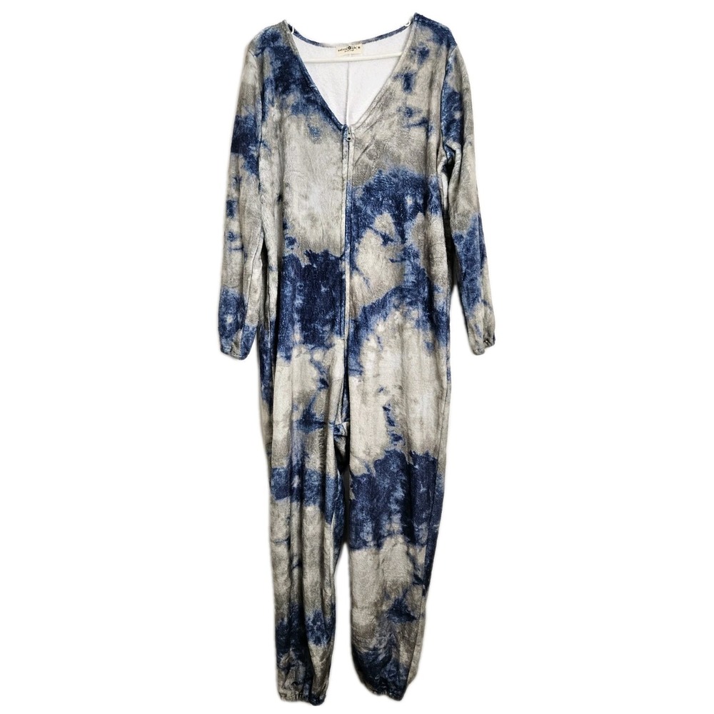 NATURAL LIFE Blue and Gray Tie-Dye One-Piece Pajama Jumpsuit